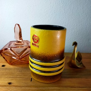 Vintage VEB Haldensleben gele ringvaas | Oost-Duits aardewerk uit het midden van de eeuw DDR | Retro keramieken schaal uit de jaren 70 met originele fabriekssticker