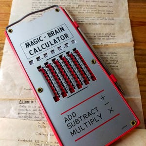 Vintage Magic Brain Mechanical Calculator with Stylus and Manual • Made in Japan 1950s