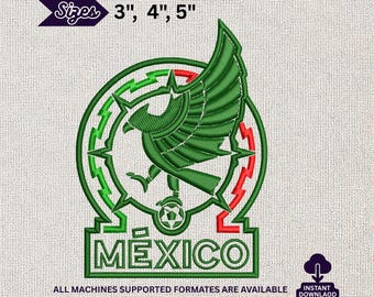 Diseño de bordado de fútbol de México, archivo de bordado del escudo de la selección nacional de fútbol, logotipo del águila mexicana