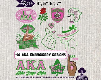 Paquete de diseños de bordado AKA, archivos de puntada del escudo Alpha Kappa Alpha, escudo de la rosa rosa de la hermandad