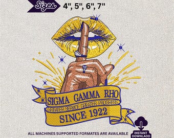 Diseño de bordado Sigma Gamma Rho, archivo para máquina de bordar SGR Lip, mayor servicio, mayor progreso.