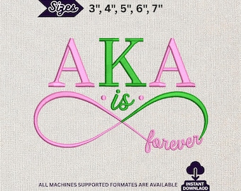 Diseño de bordado AKA Forever, ilustración de la hermandad Alpha Kappa, motivo de hermandad infinita, rosa y verde.