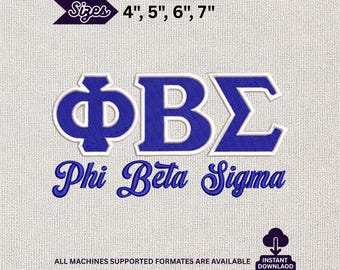 Diseño de bordado a máquina de la fraternidad Phi Beta Sigma ΦΒΣ, patrón digitalizado en azul real y letras griegas blancas.