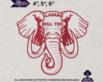 Patrón digitalizado de diseño de bordado a máquina de la mascota del elefante de Alabama Crimson Tide Roll