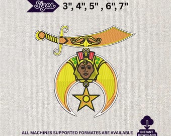 Diseño de bordado masónico Shriner Cimitarra Media Luna Esfinge Emblema Estrella Francmasón Prince Hall Archivo