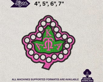 Diseño de bordado a máquina Alpha Kappa Alpha, emblema de hojas de hiedra rosa y verde con perlas, archivo de 1908