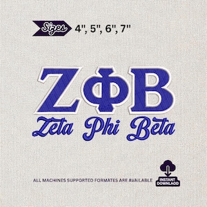 Zeta Phi Beta ZΦB Sorority Maskinbroderidesign Kungsblå Vita Grekiska Bokstäver