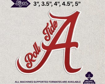 Diseño de bordado a máquina de fútbol americano Alabama Crimson Tide Roll, patrón digitalizado, letra A