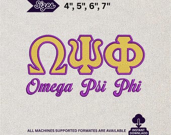 Omega Psi Phi OPP Fraternity Machine Embroidery Design Digitized Pattern Purple Gold Greek Letters