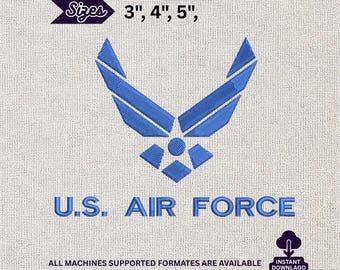 Diseño de bordado a máquina de la Fuerza Aérea de los Estados Unidos (USAF): Símbolo moderno de alas, logotipo militar.