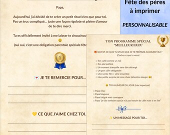 Fête des Pères carte personnalisée à imprimer, Rituel rigolo papa avec activité cadeau PDF, carte à compléter papa