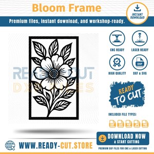 Bloom Frame | DXF- och SVG-filer för laserskärning (digital nedladdning)