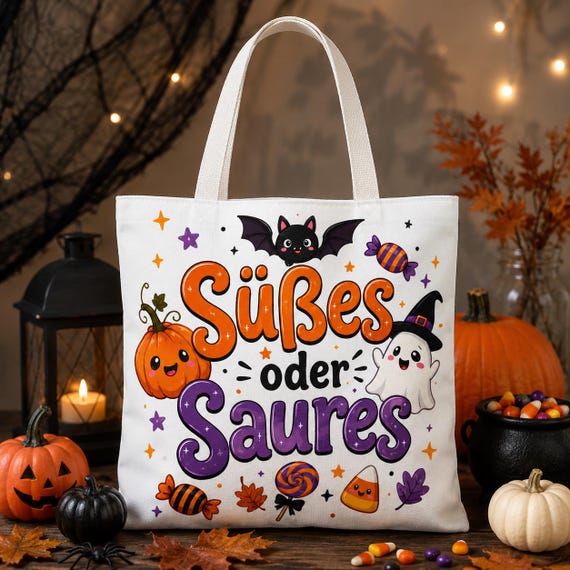 Weiteres Produktbild: Halloween Bag Süßes oder Saures für Kinder,  Halloween 2026, Geister , Kinder Halloween Bag, Süßígkeiten Tasche