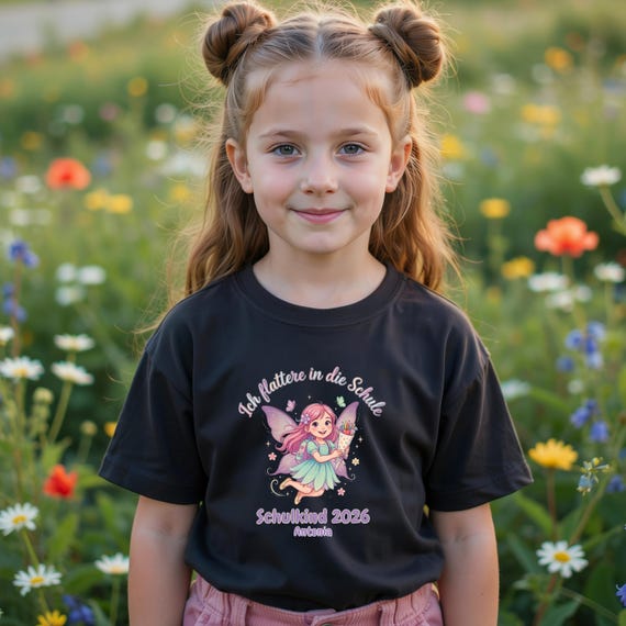 Feen-Shirt „Ich flattere in die Schule“ (personalisierbar)
