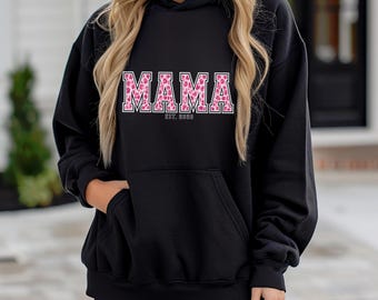 Gepersonaliseerde hoodie voor mama, bloemenprint in collegestijl, trui voor mama met het jaartal naar keuze, cadeau voor mama, Moederdagcadeau, cadeau-idee