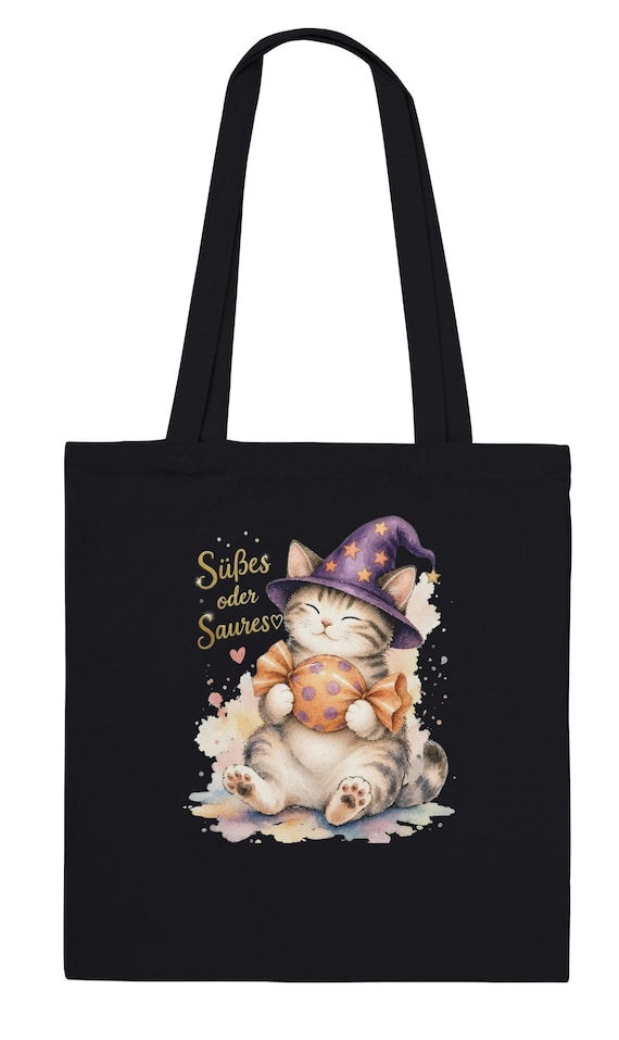Weiteres Produktbild: Halloween-Stoffbeutel mit Hexenkatze
