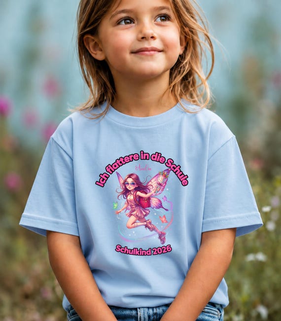 Feen-Shirt „Ich flattere in die Schule“ (personalisierbar)