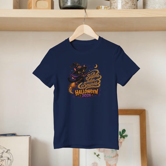Weiteres Produktbild: Kinder-Halloween-T-Shirt aus Baumwolle mit Hexenkatze – Süßes oder Saures 2026