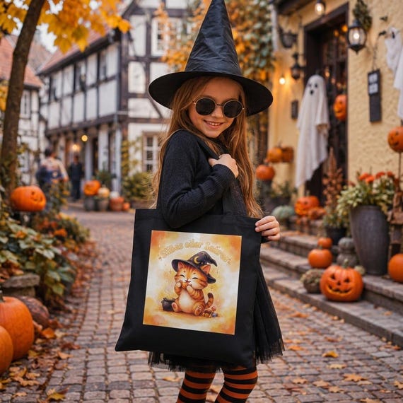 Weiteres Produktbild: Halloween-Tragetasche mit Hexenkatze
