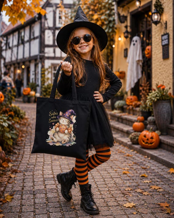 Weiteres Produktbild: Halloween-Stoffbeutel mit Hexenkatze
