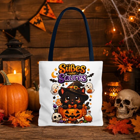 Weiteres Produktbild: Halloween Tasche für Kinder, Süßes oder Saures Hexe, Halloween Katze, Kinder Halloween Bag, Süßígkeiten Tasche