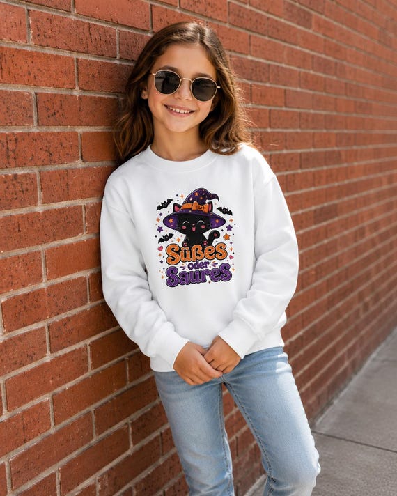Weiteres Produktbild: Halloween Sweatshirt mit Hexenkatze – Süßes oder Saures Kawaii Pullover