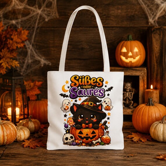 Weiteres Produktbild: Halloween Tasche für Kinder, Süßes oder Saures Hexe, Halloween Katze, Kinder Halloween Bag, Süßígkeiten Tasche