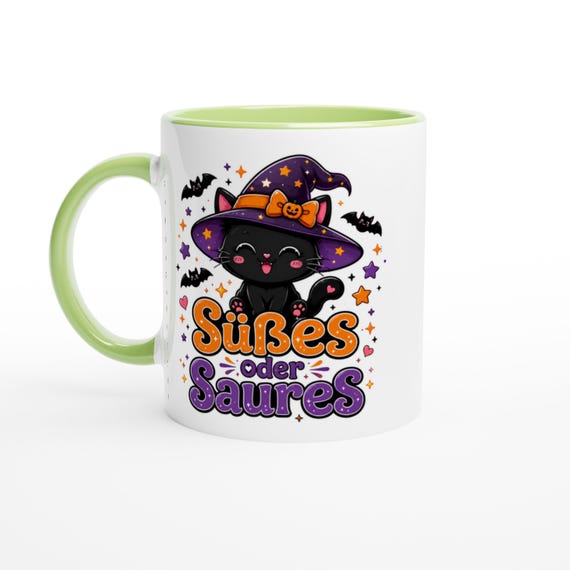 Weiteres Produktbild: Halloween Tasse mit Hexenkatze – Süßes oder Saures Kawaii Katzenbecher