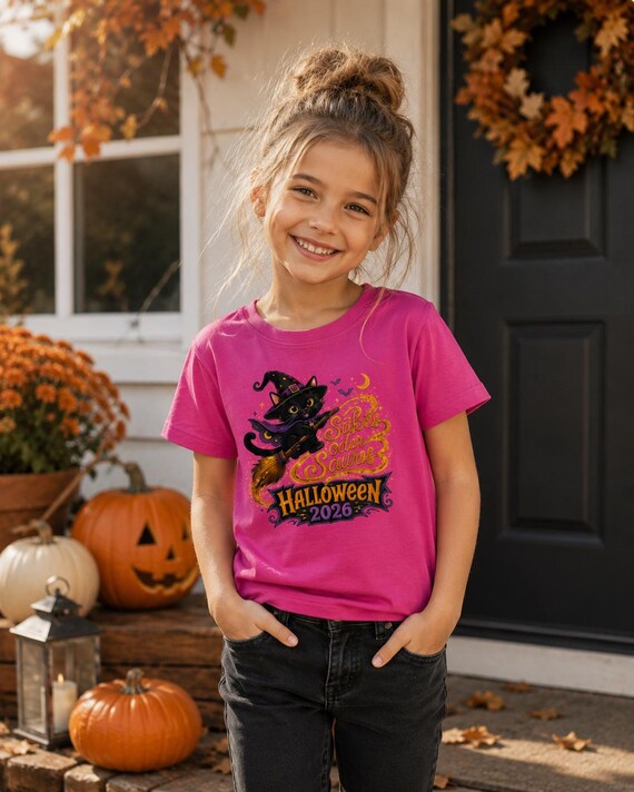 Weiteres Produktbild: Kinder-Halloween-T-Shirt aus Baumwolle mit Hexenkatze – Halloween Tshirt, Halloween Fan