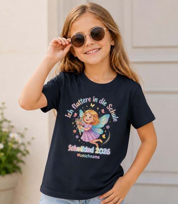 Feen-Shirt „Ich flattere in die Schule“ (personalisierbar)