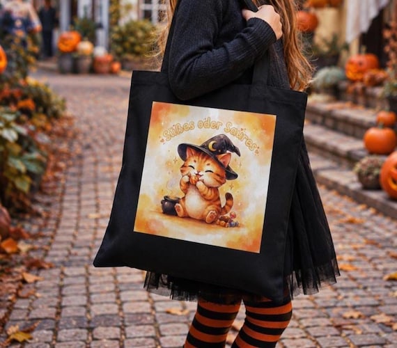 Halloween-Tragetasche mit Hexenkatze