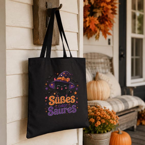 Weiteres Produktbild: Halloween Tragetasche mit Hexenkatze – Süßes oder Saures Beutel