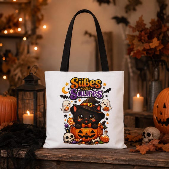 Weiteres Produktbild: Halloween Tasche für Kinder, Süßes oder Saures Hexe, Halloween Katze, Kinder Halloween Bag, Süßígkeiten Tasche