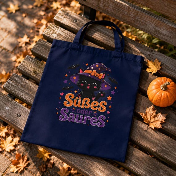 Weiteres Produktbild: Halloween Tragetasche mit Hexenkatze – Süßes oder Saures Beutel