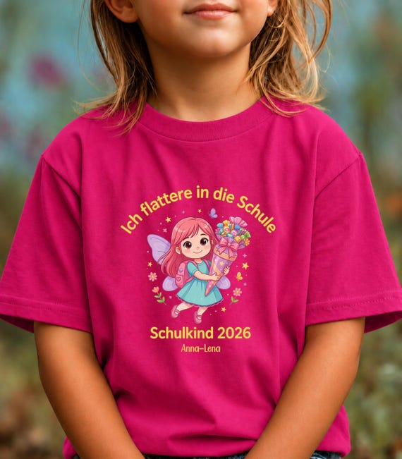 Feen-Shirt „Ich flattere in die Schule“ (personalisierbar)