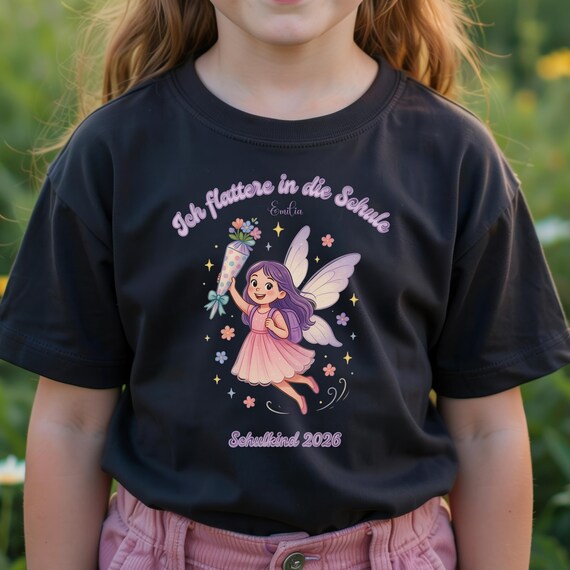 Feen-Shirt „Ich flattere in die Schule“ (personalisierbar)
