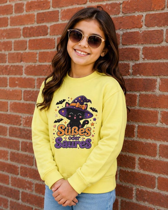 Weiteres Produktbild: Halloween Sweatshirt mit Hexenkatze – Süßes oder Saures Kawaii Pullover