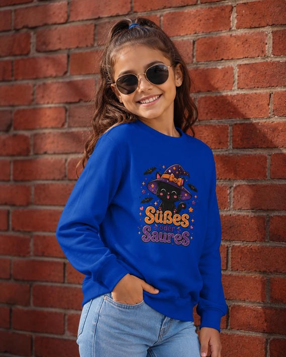 Weiteres Produktbild: Halloween Sweatshirt mit Hexenkatze – Süßes oder Saures Kawaii Pullover
