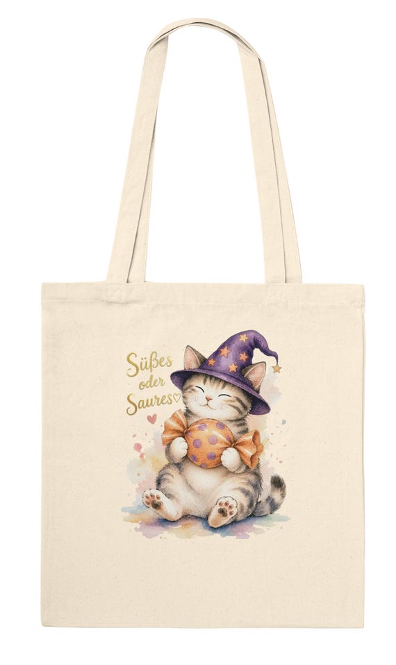 Weiteres Produktbild: Halloween-Stoffbeutel mit Hexenkatze