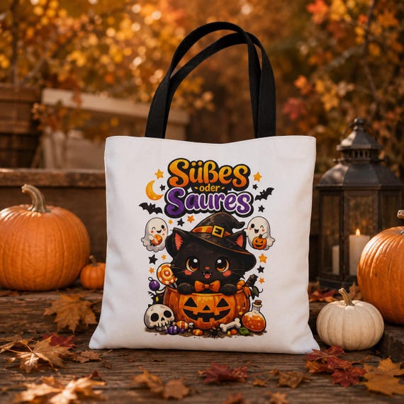 Weiteres Produktbild: Halloween Tasche für Kinder, Süßes oder Saures Hexe, Halloween Katze, Kinder Halloween Bag, Süßígkeiten Tasche