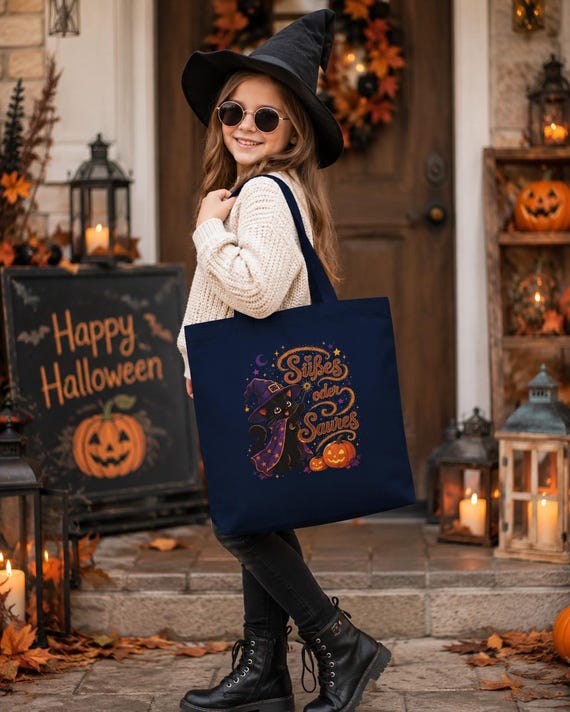 Weiteres Produktbild: Halloween-Tragetasche mit Hexenkatze – Süßes oder Saures