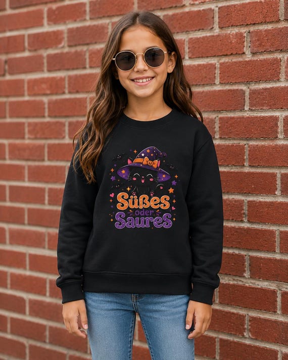 Weiteres Produktbild: Halloween Sweatshirt mit Hexenkatze – Süßes oder Saures Kawaii Pullover