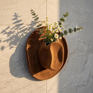 Cowboy Hat Wall Vase | Embossed Floral Ceramic Planter | Western Farmhouse Wall Decor | Rustic Boho Flower Holder | Pink White Blue Brown