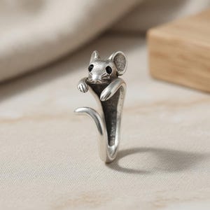 Bague Souris Acier Inoxydable | Anneau Wrap Ring Animal Fantaisie | Cadeau Original Femme
