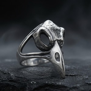 Viking Raven Skull Ring Stainless Steel  Gothic Corvo Crow Bird Skull Statement Ring for Men
