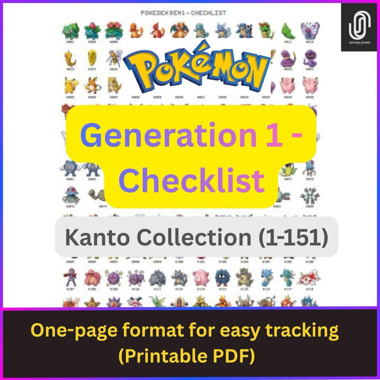 Pokémon Gen 1 Checklist (1–151) | Printable PDF | Kanto Collection