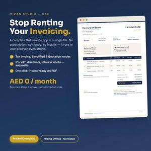 Invoice Maker App Small Business, One Time Purchase Invoice Generator Template, UAE VAT Tax Invoice Dubai Freelancer, Works Offline