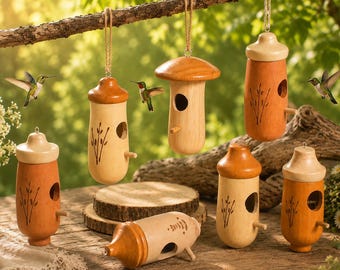 Handmade Wooden Hummingbird House,Hanging Bird Shelter, Rustic Outdoor Garden Decor, Bird Lover Gift