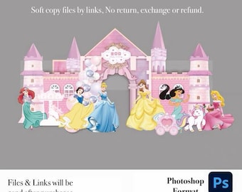 Disney Princess Castle Theme Decoration Template Backdrop Photoshop File