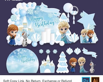 Frozen Theme Decoration Template Backdrop Adobe Illustrator File